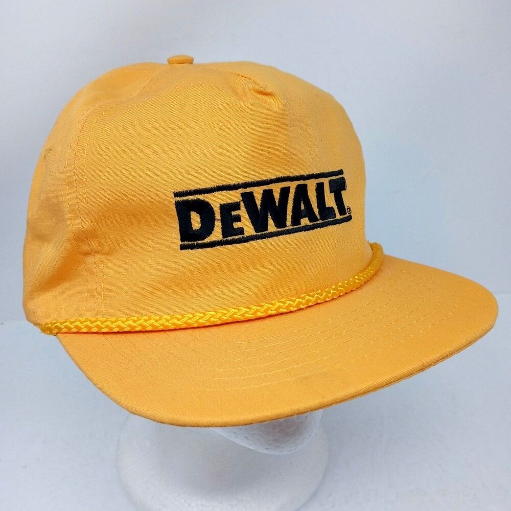 Vintage Dewalt Tools Adjustable Hat Cap Racing Yellow Rope
